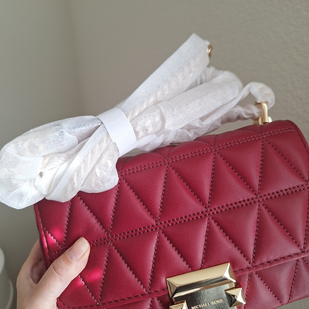 NWT Michael Kors Sloan Quilted Bag Small Size Maroon - Picture 10 of 10